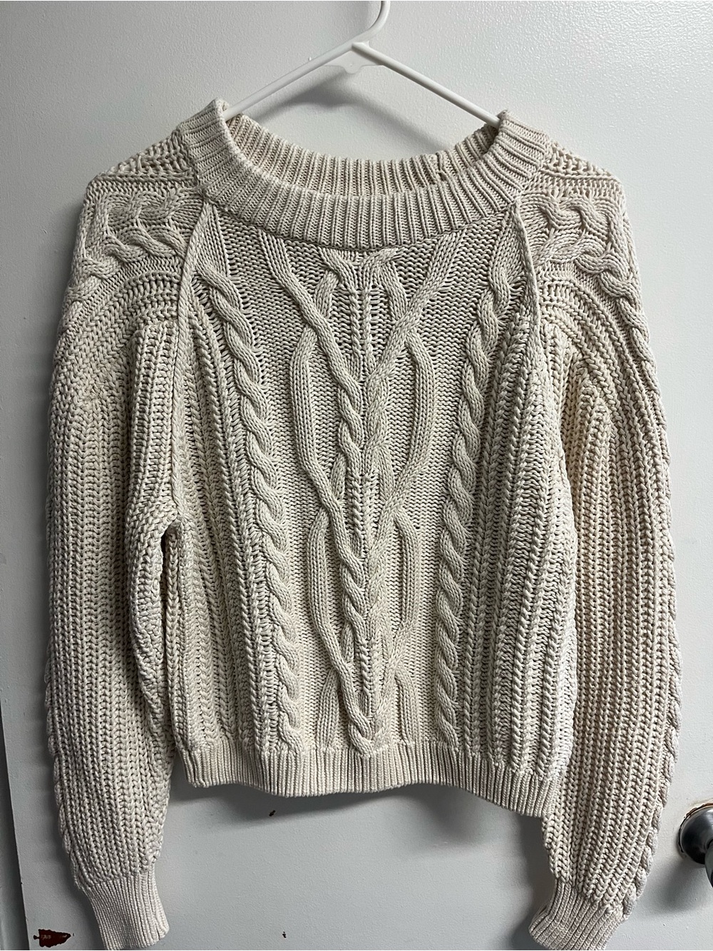 Free People Two Beach Cream Cable Knit Cropped Sweater XS Cotton Chunky Knit